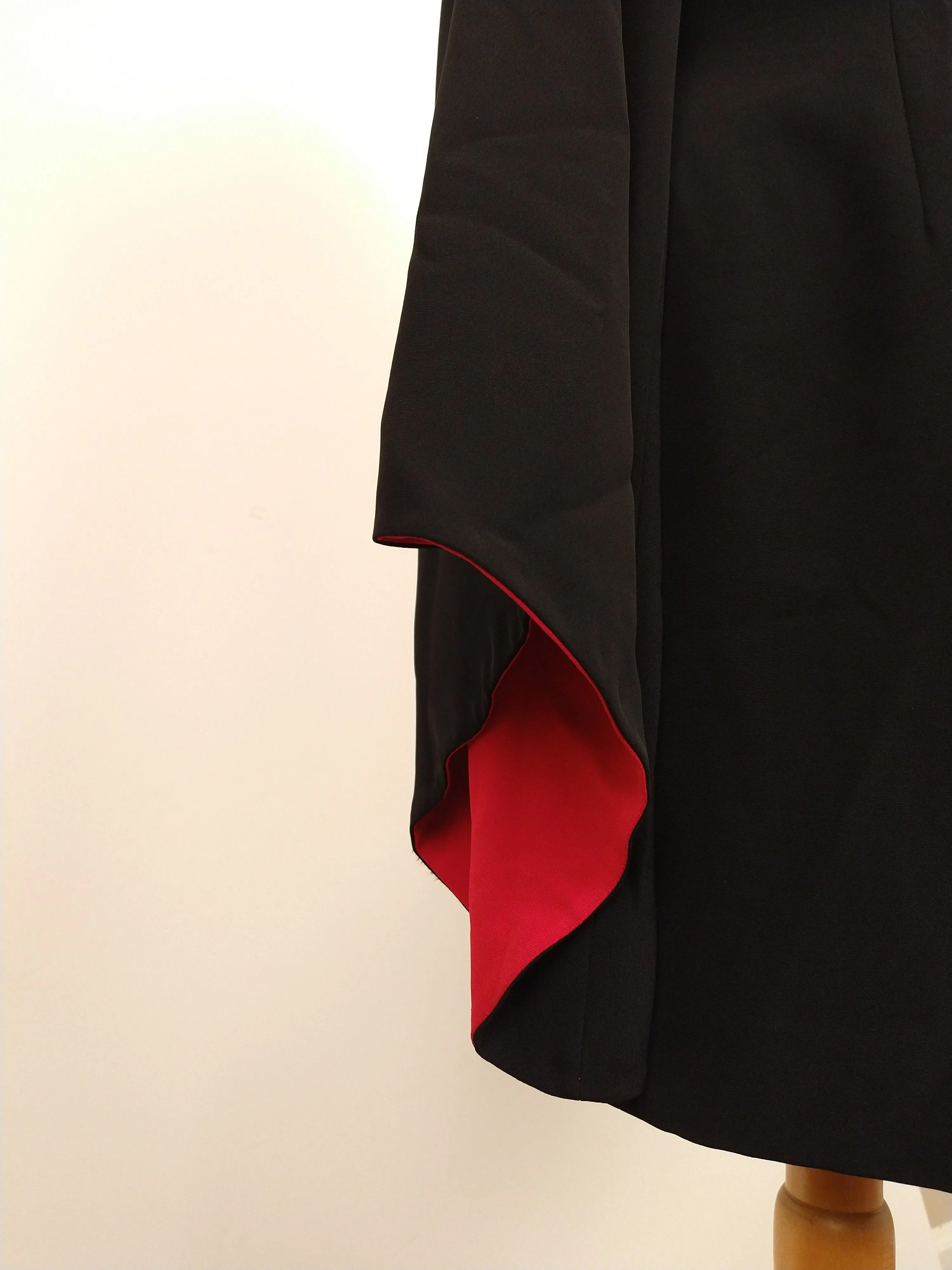 00's Epic Black Bell Sleeve Red Trimmed Dress by Joanna Mastroianni