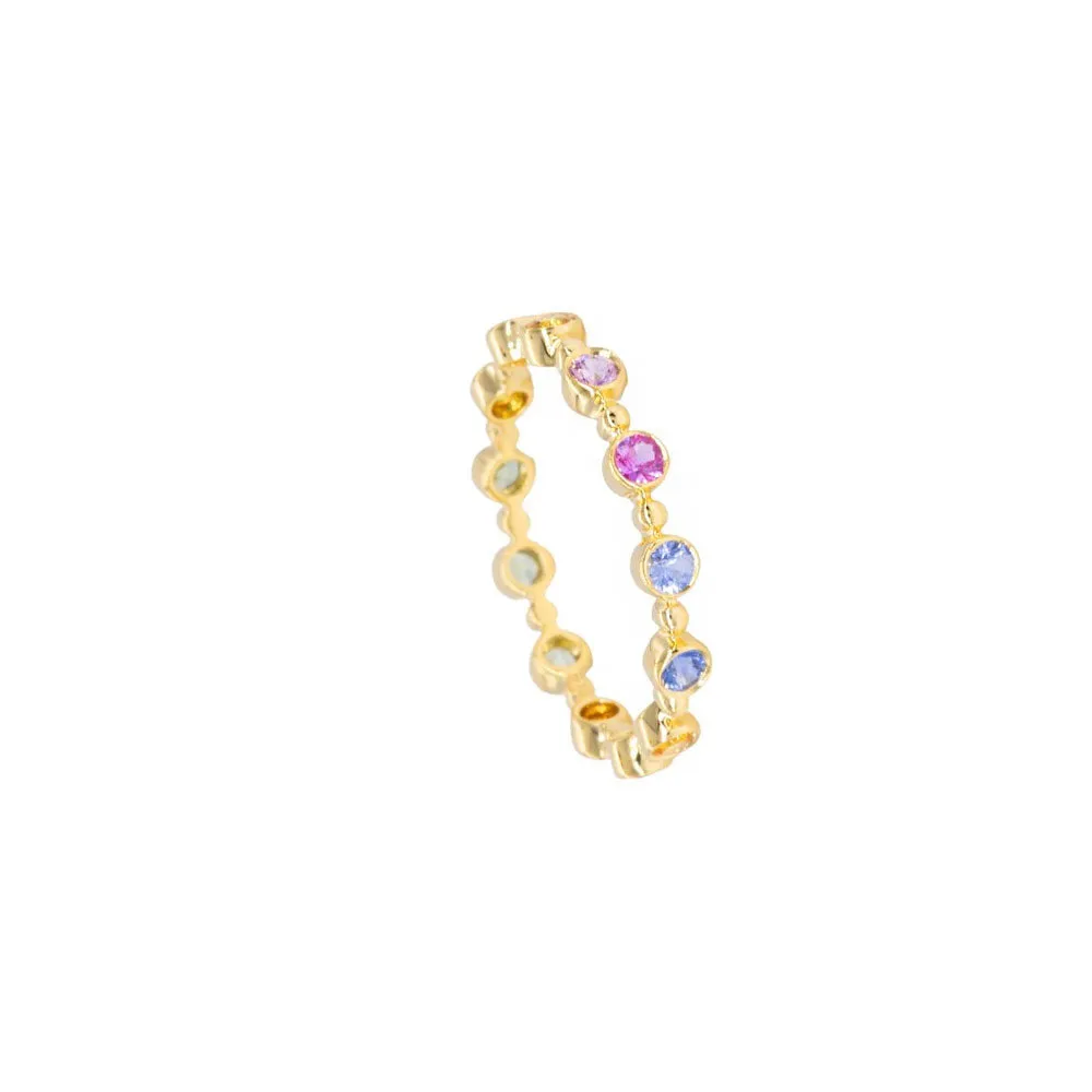 18 Karat Yellow Gold Rainbow Petite Bubble Band with Multi Colored Sapphire