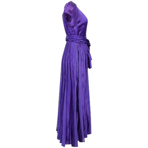 1940s Haute Couture Purple Satin Chiffon Dress