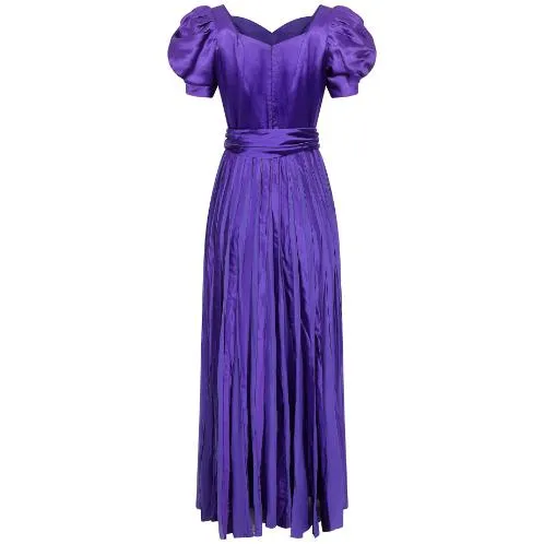 1940s Haute Couture Purple Satin Chiffon Dress