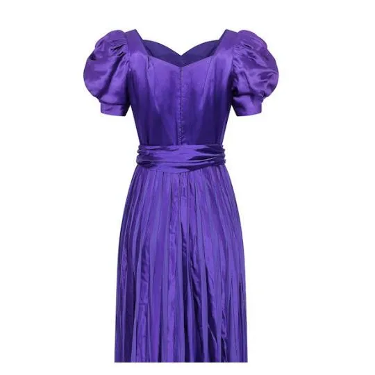 1940s Haute Couture Purple Satin Chiffon Dress