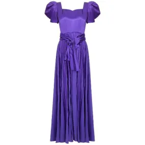 1940s Haute Couture Purple Satin Chiffon Dress