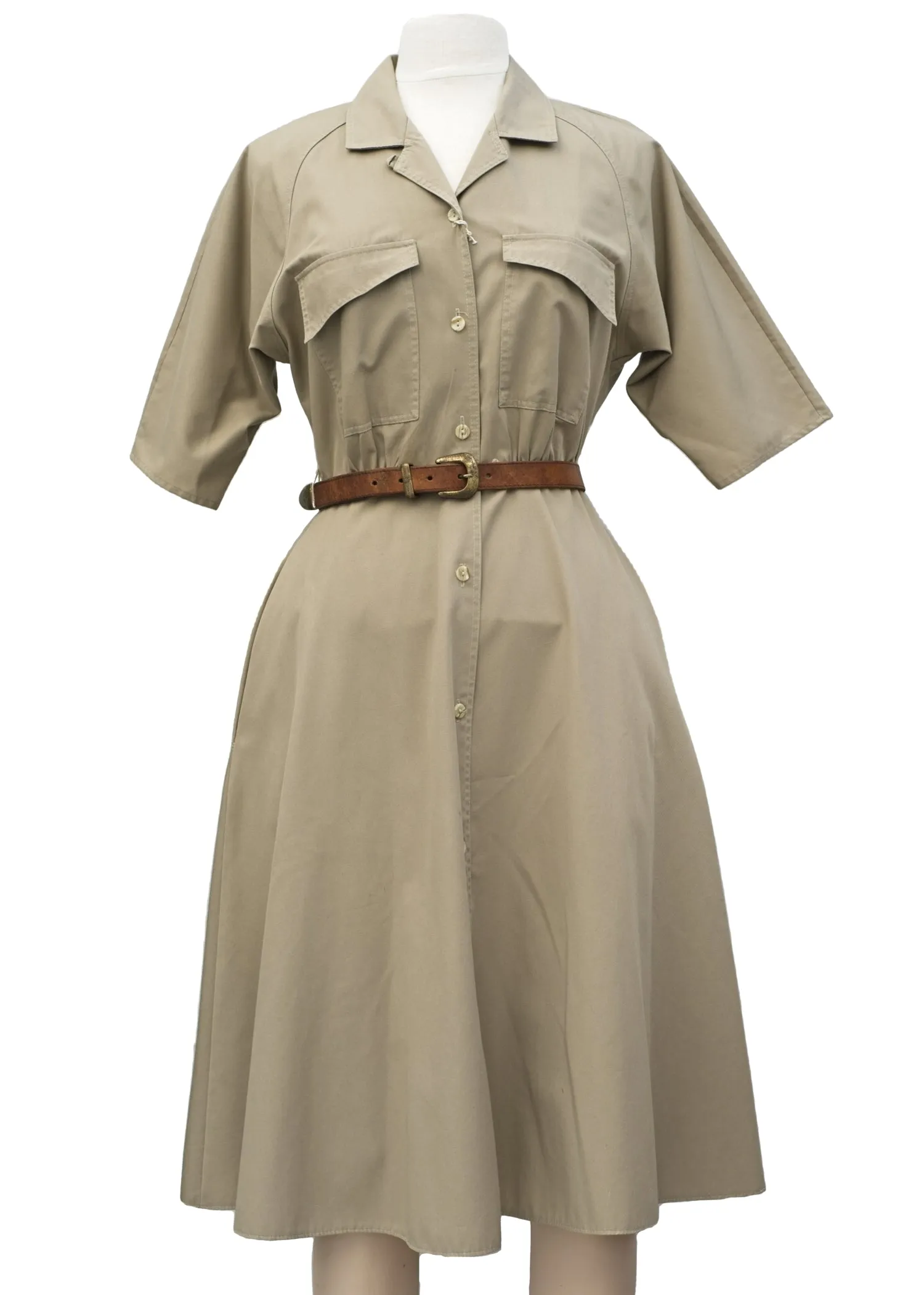 1970s Vintage St Michael Utility Safari Khaki Dress