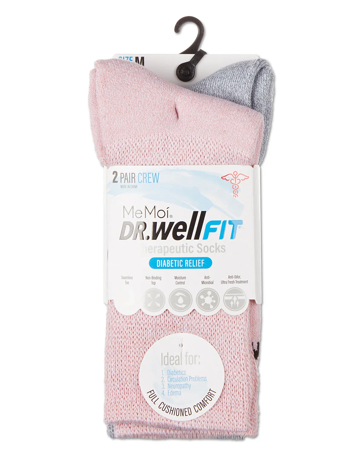 2 Pair Pack Diabetic Full Cushioned Crew Socks