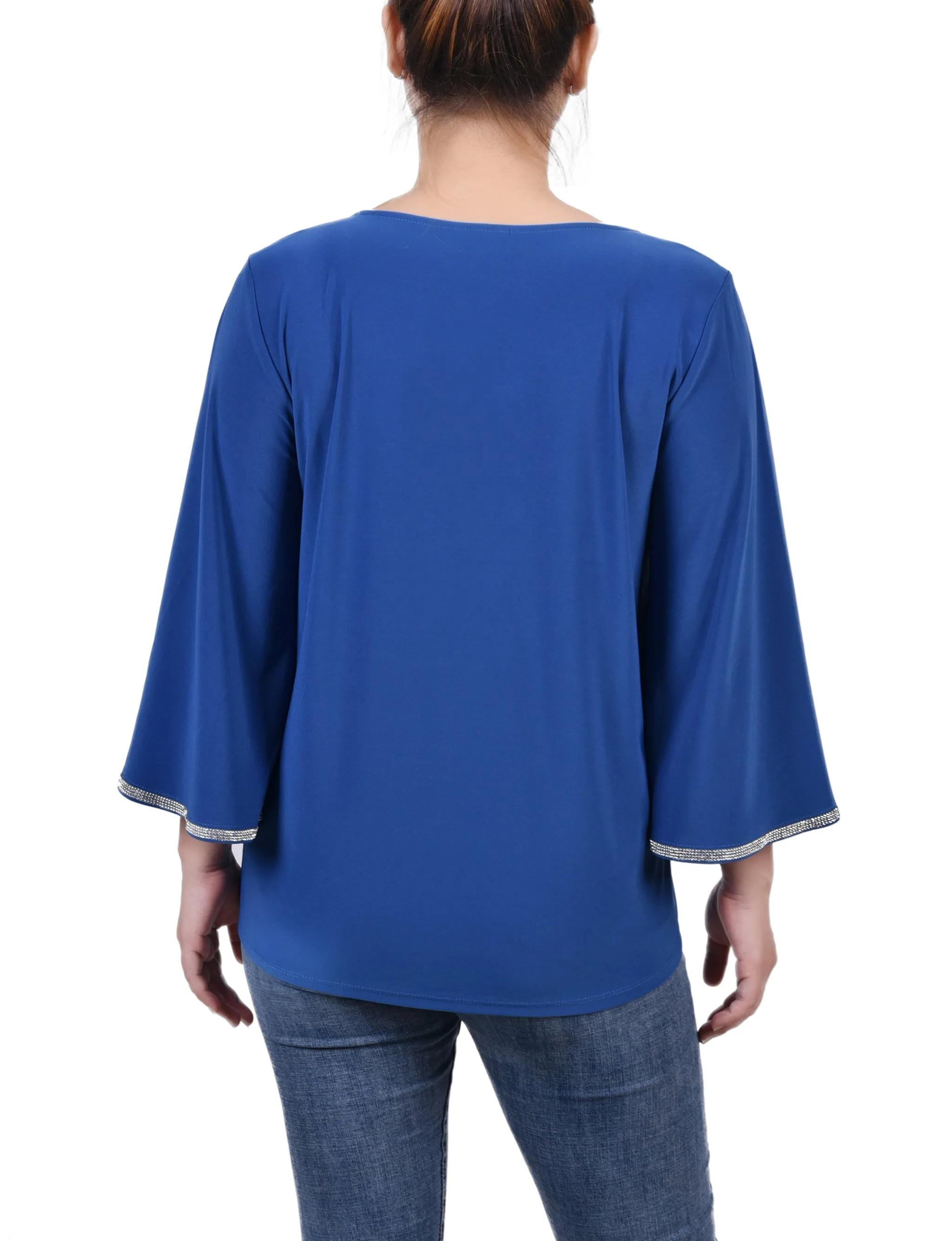 3/4 Bell Sleeve Top With Stones