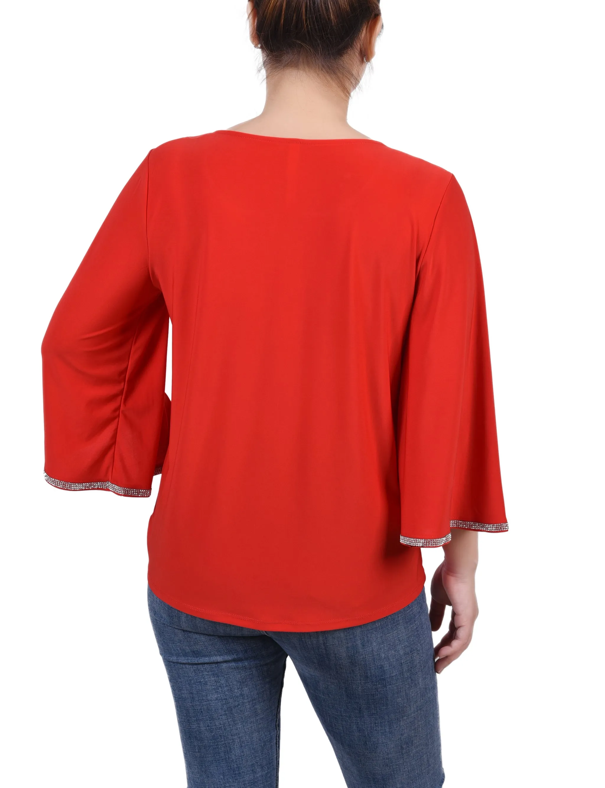 3/4 Bell Sleeve Top With Stones