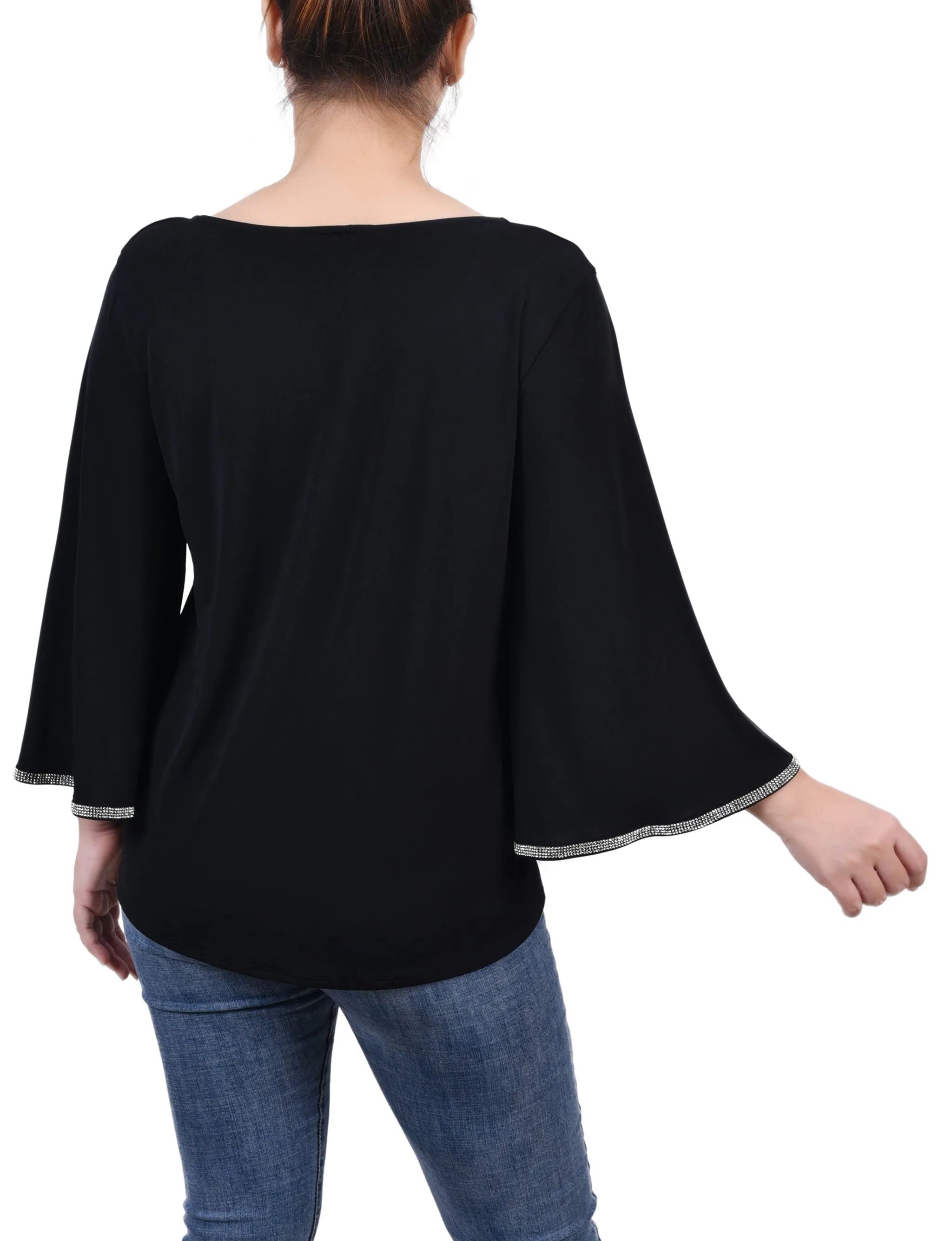 3/4 Bell Sleeve Top With Stones