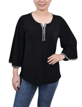 3/4 Bell Sleeve Top With Stones