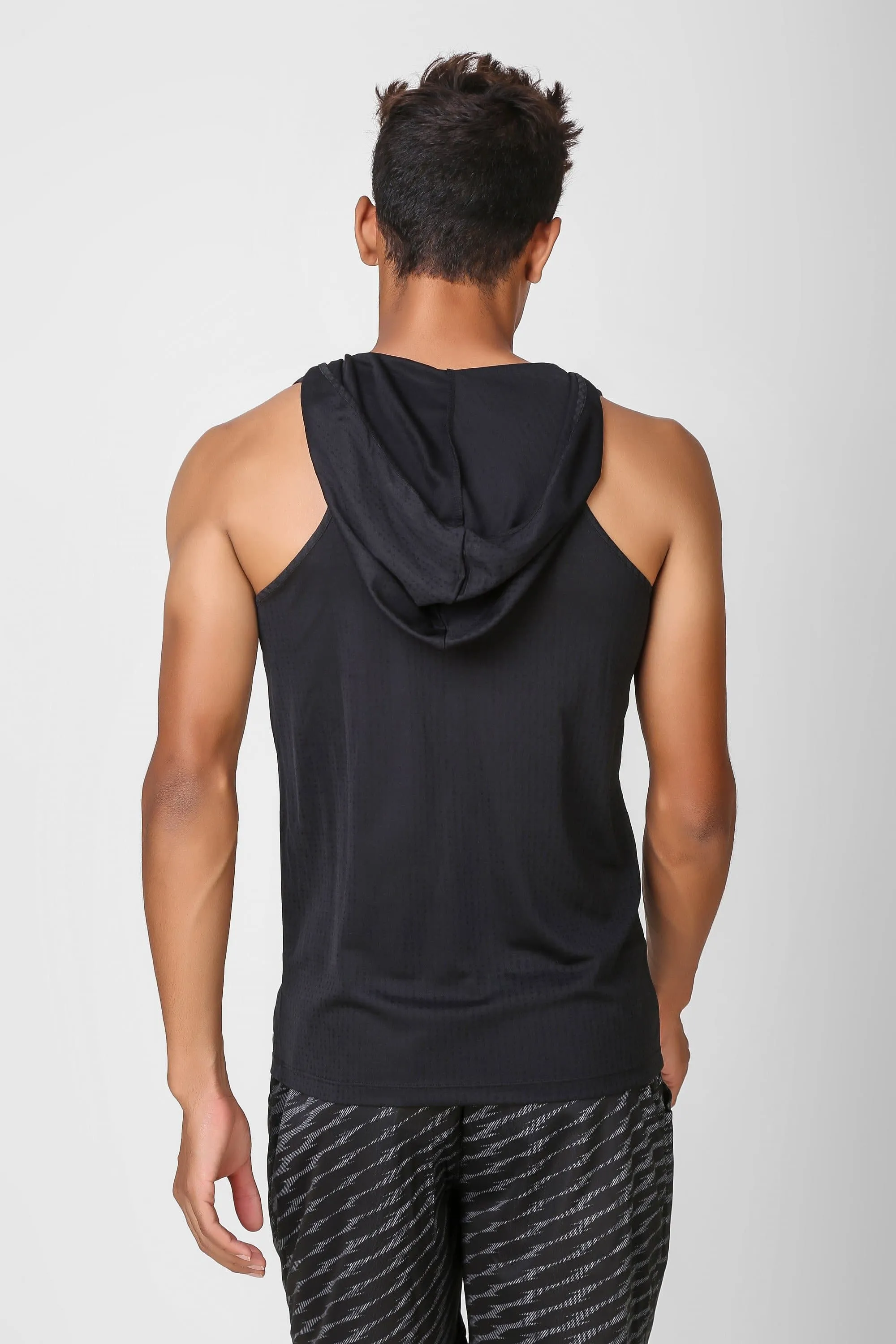 Active Hooded Sleeveless Black T-shirt