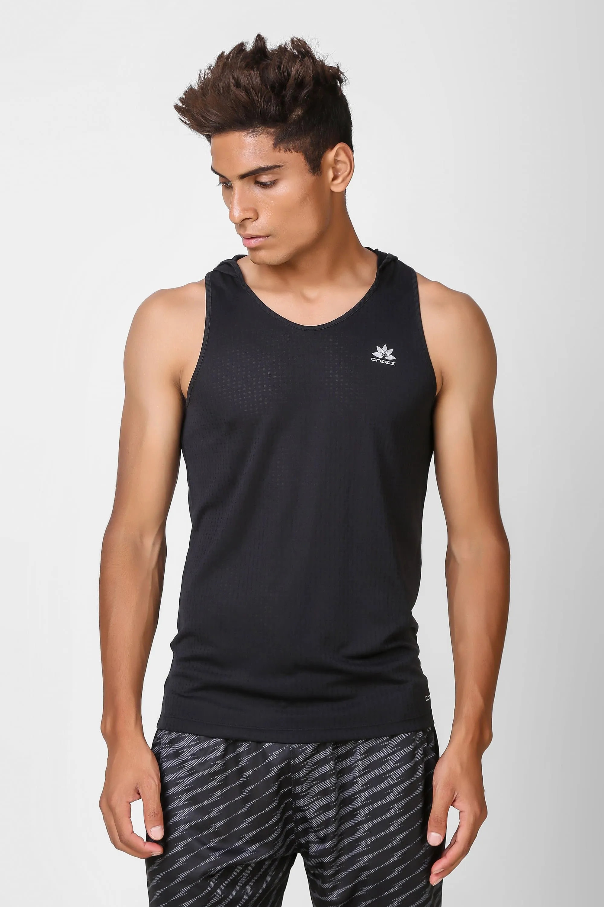 Active Hooded Sleeveless Black T-shirt