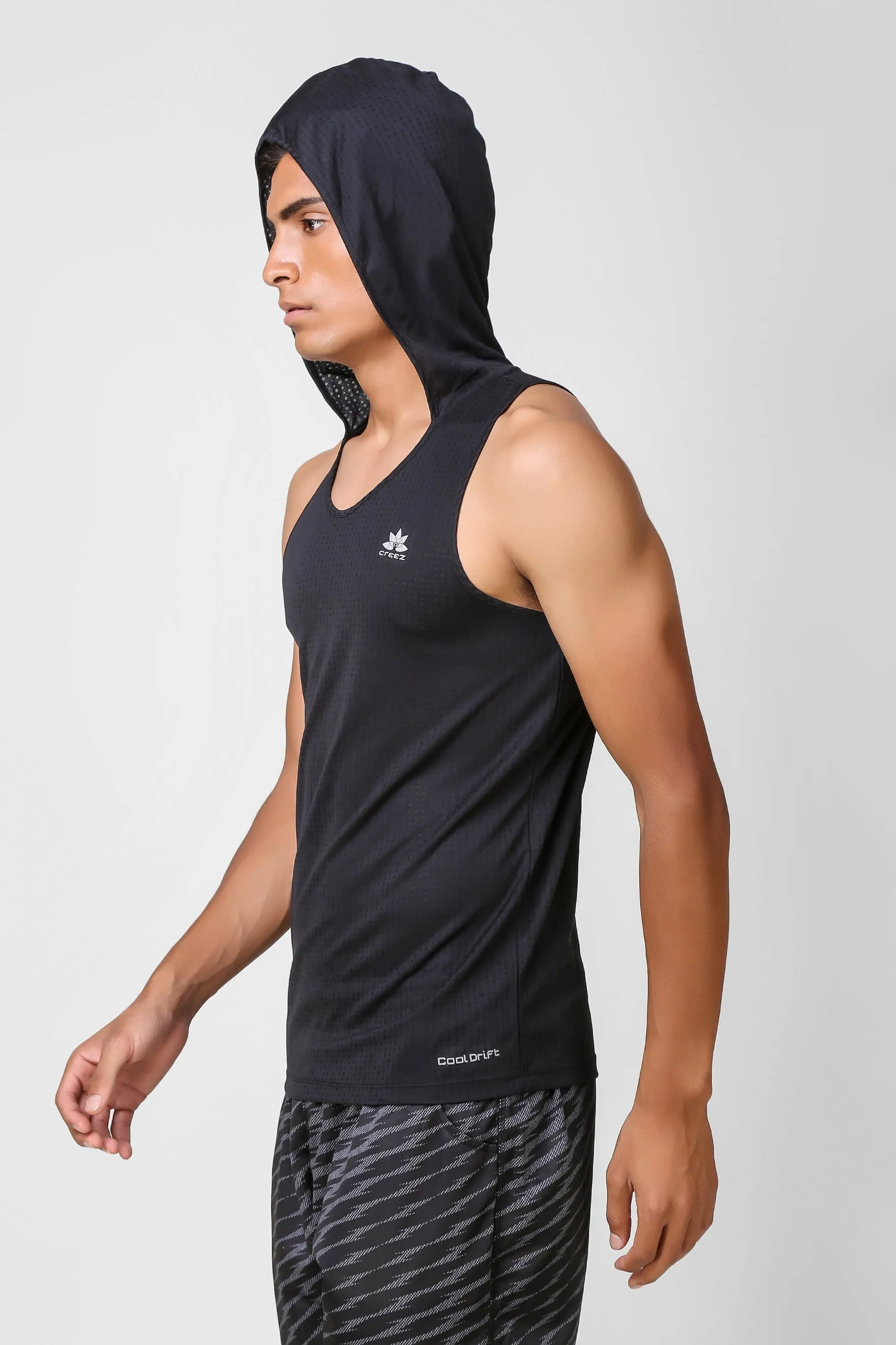 Active Hooded Sleeveless Black T-shirt