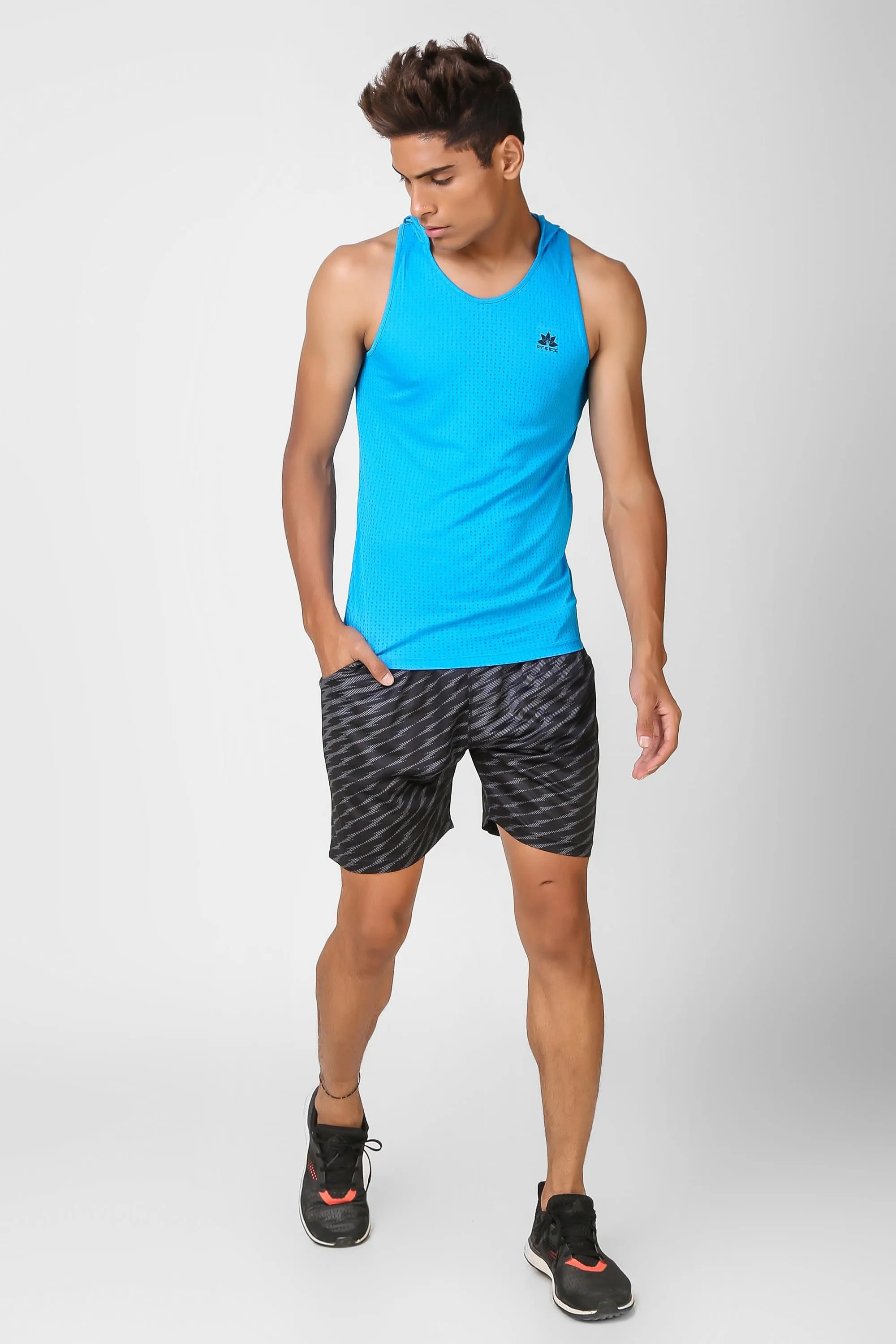 Active Hooded Sleeveless Deep Sky Blue T-shirt