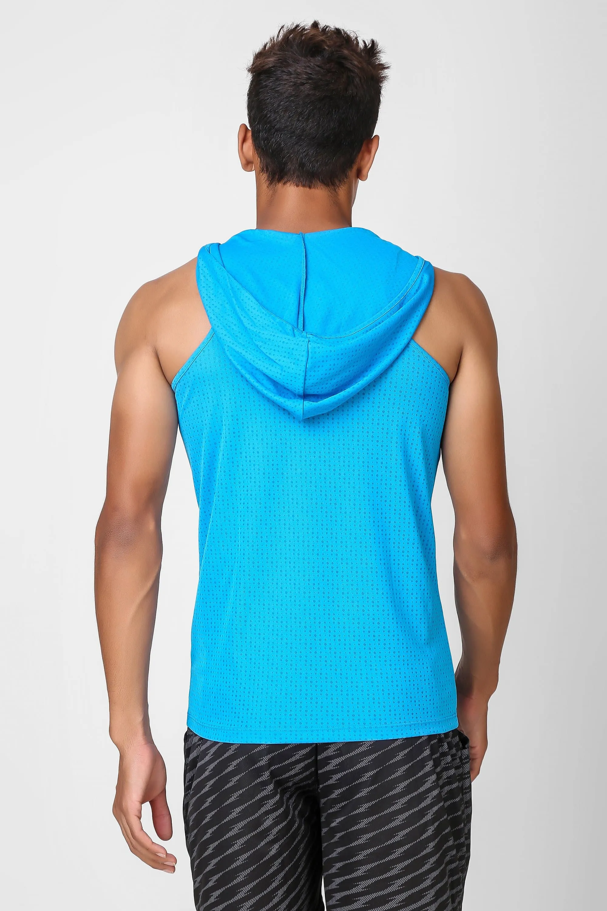 Active Hooded Sleeveless Deep Sky Blue T-shirt