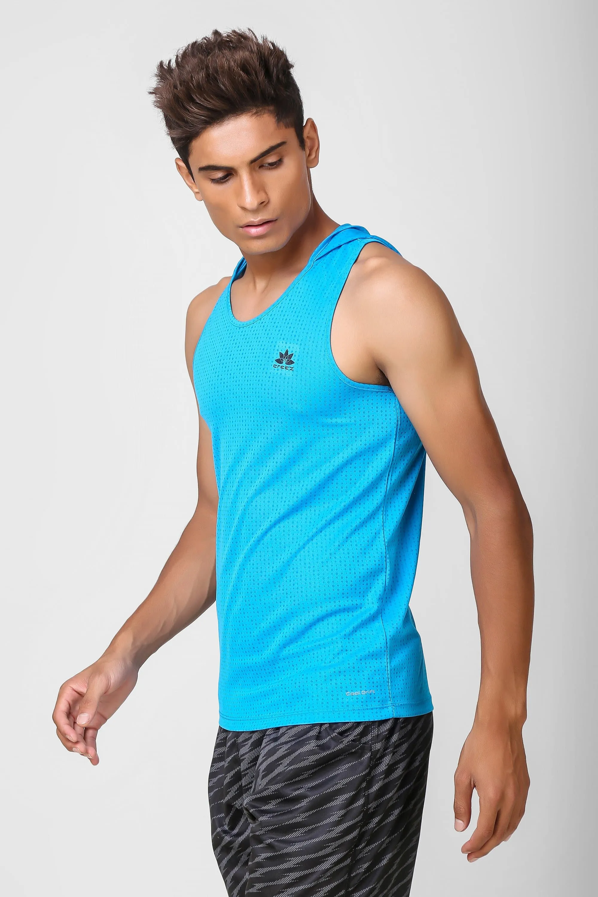 Active Hooded Sleeveless Deep Sky Blue T-shirt