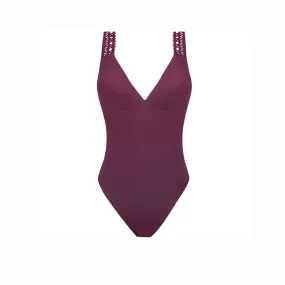 Ajourage Couture Padded Plunge Swimsuit In Prune