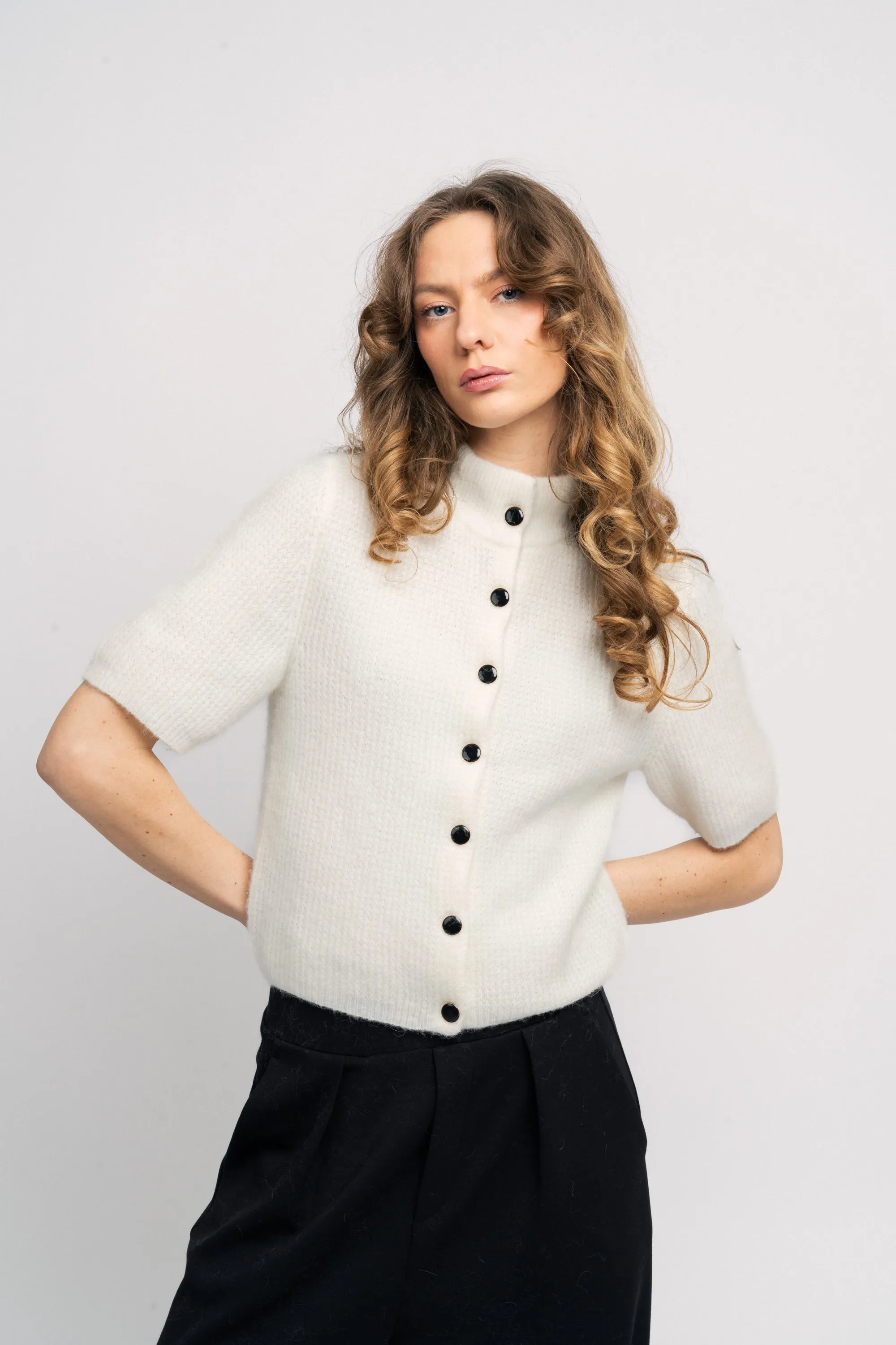 AlphaGZ SS Short Cardigan - Ivory