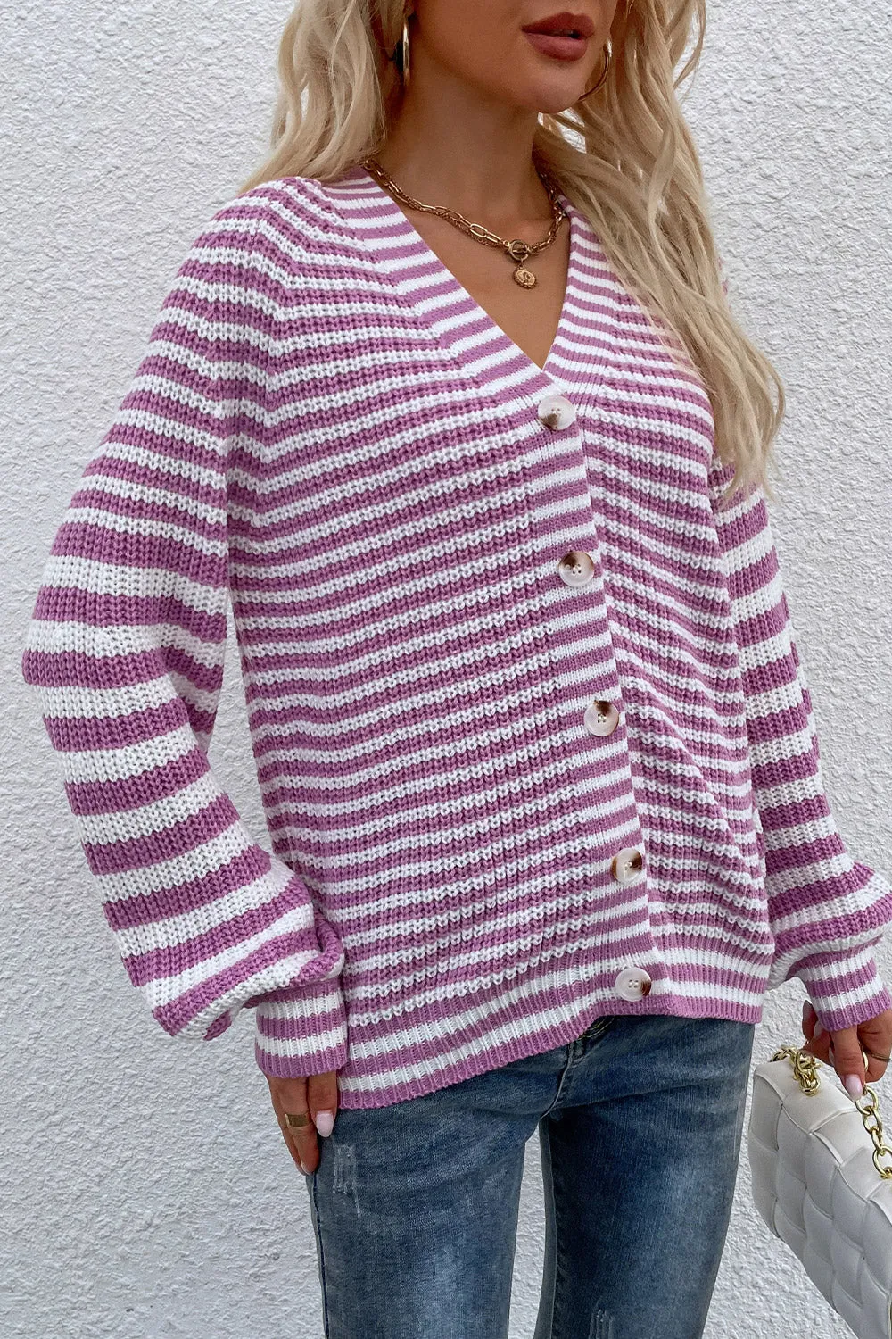 *APP EXCLUSIVE* Striped Vneck Button-Down Cardigan