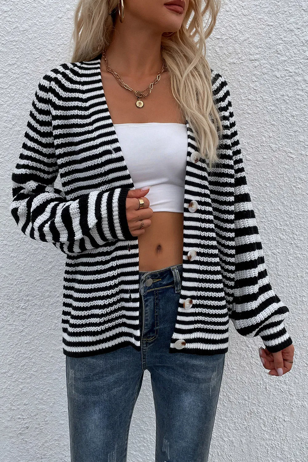 *APP EXCLUSIVE* Striped Vneck Button-Down Cardigan