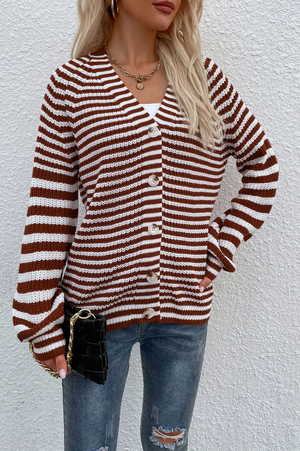 *APP EXCLUSIVE* Striped Vneck Button-Down Cardigan