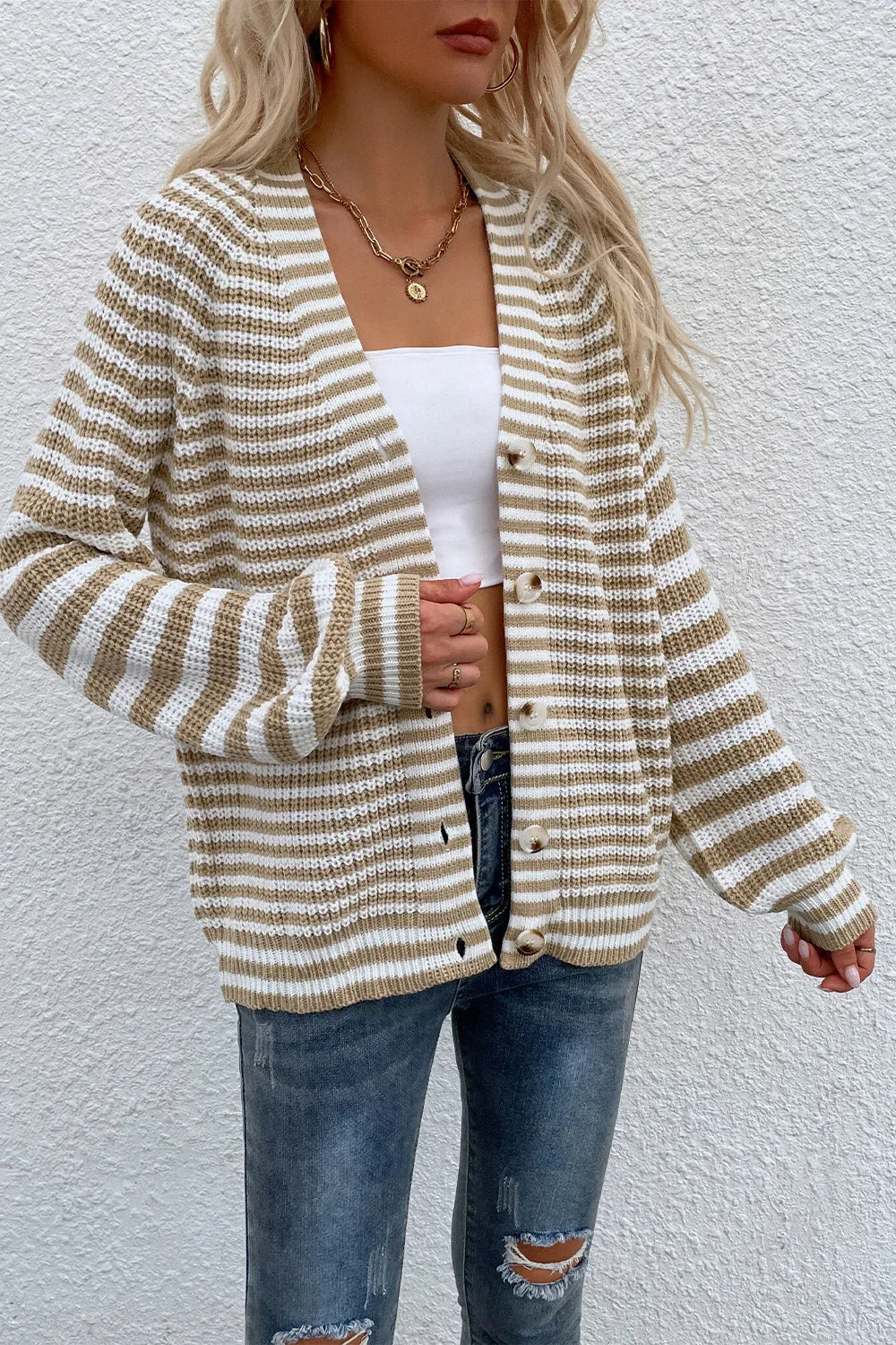 *APP EXCLUSIVE* Striped Vneck Button-Down Cardigan