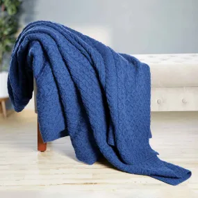 Aran Knit Honeycomb King Blanket- Blue