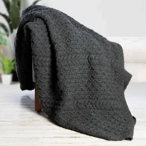 Aran Knit Honeycomb King Blanket- Grey