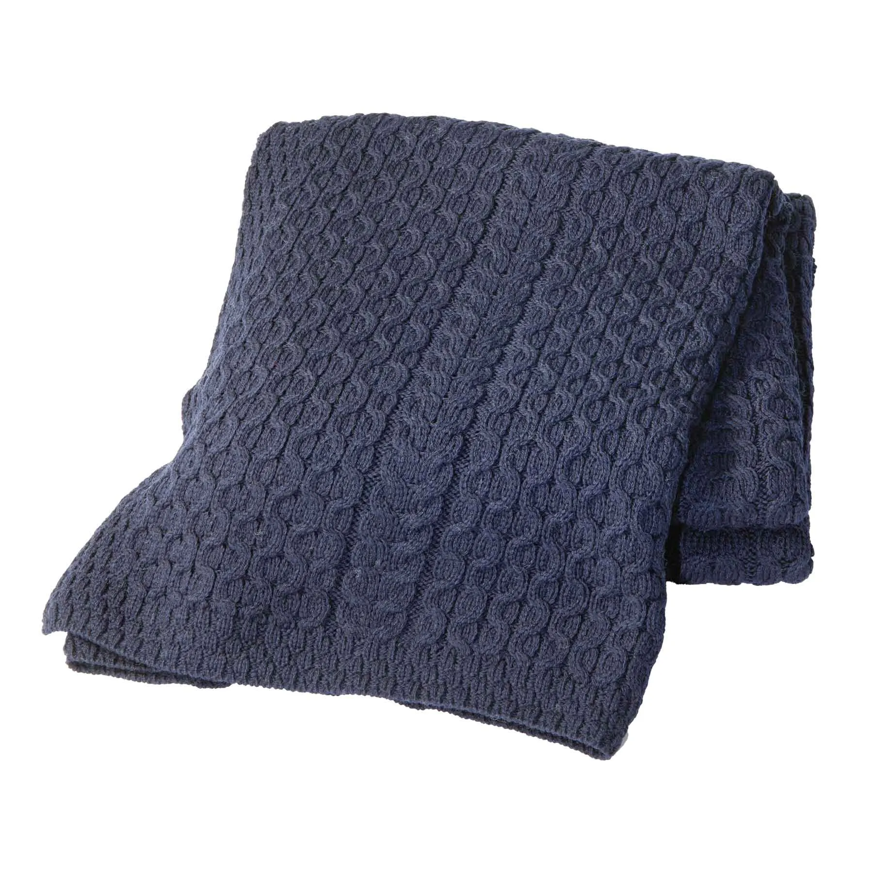 Aran Knit Honeycomb King Blanket- Navy