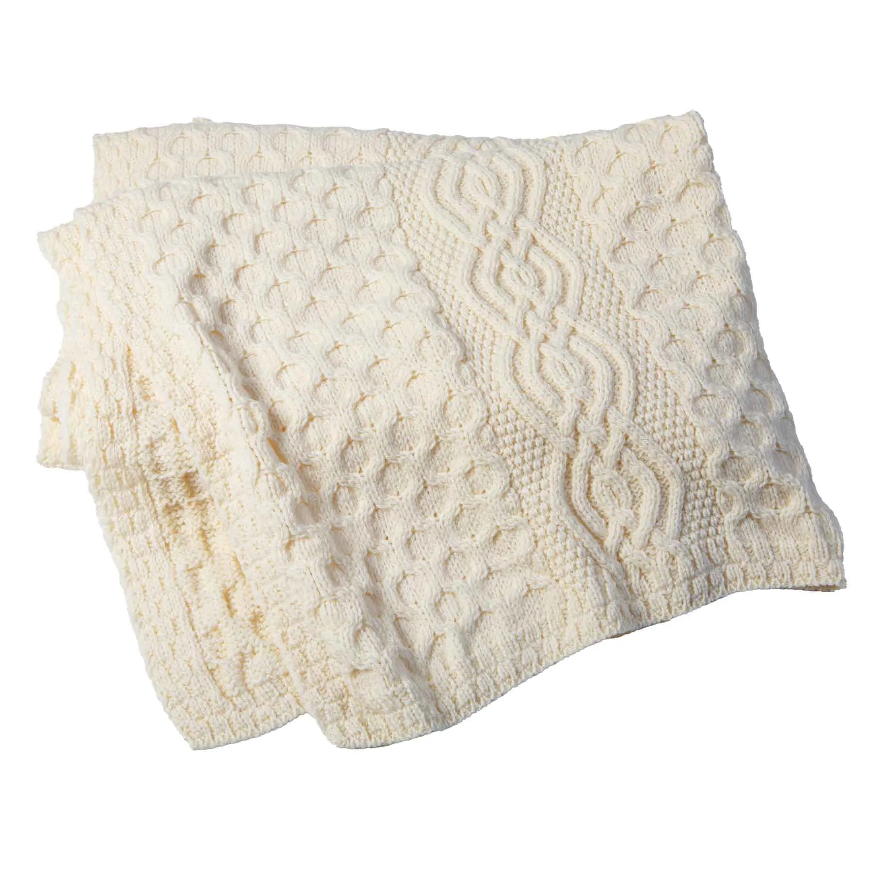 Aran Knit Honeycomb Throw Blanket- Cream