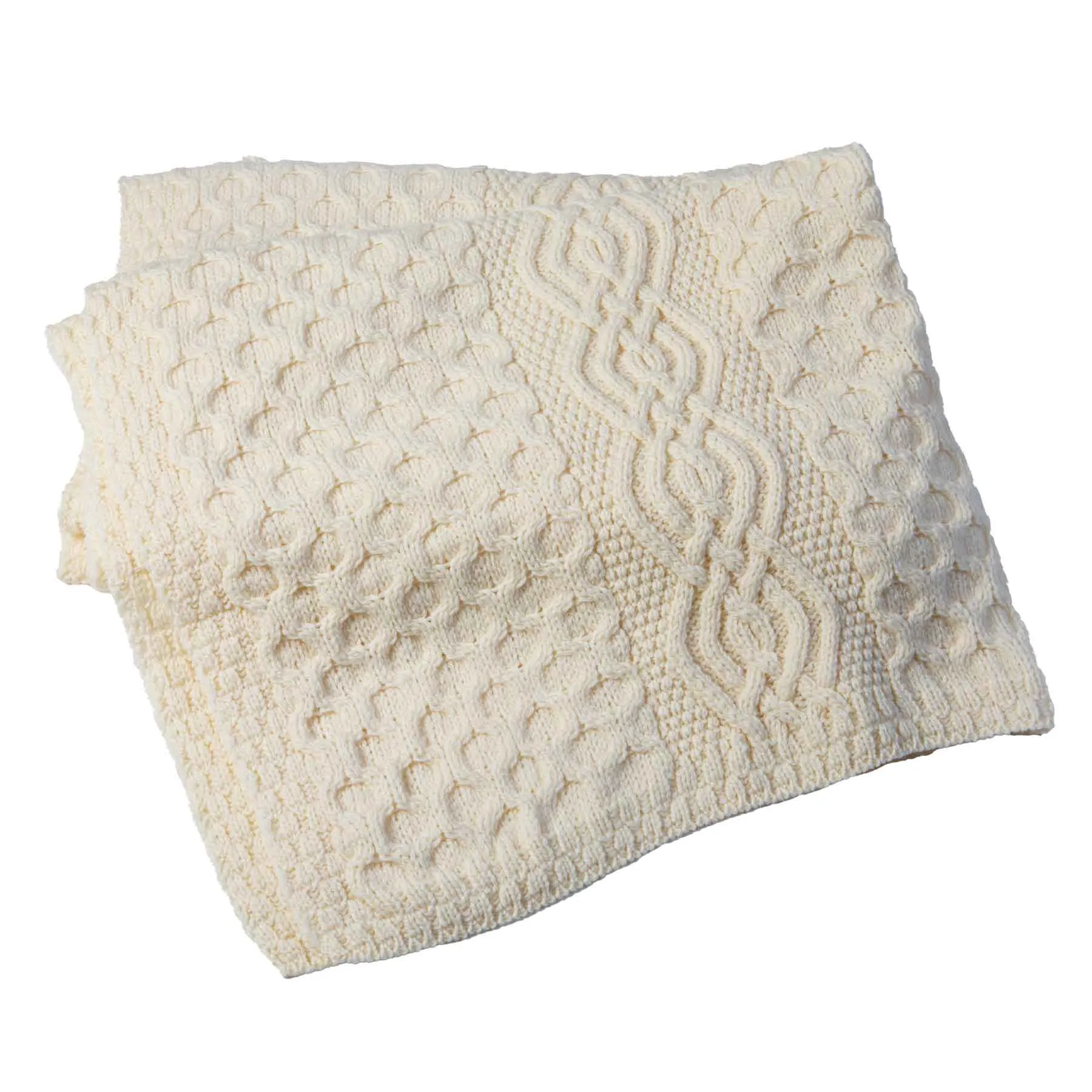 Aran Knit Honeycomb Throw Blanket- Cream