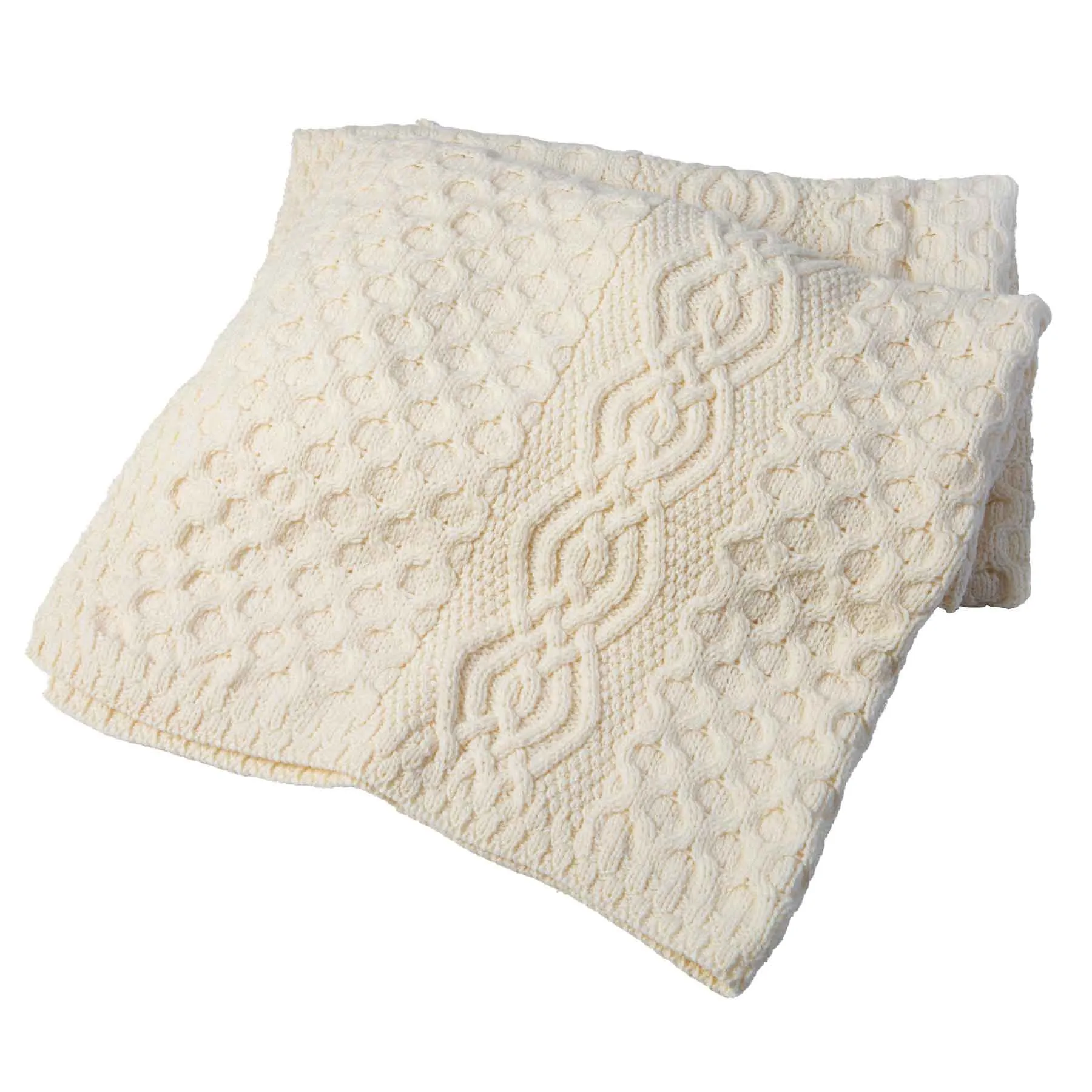 Aran Knit Honeycomb Throw Blanket- Cream