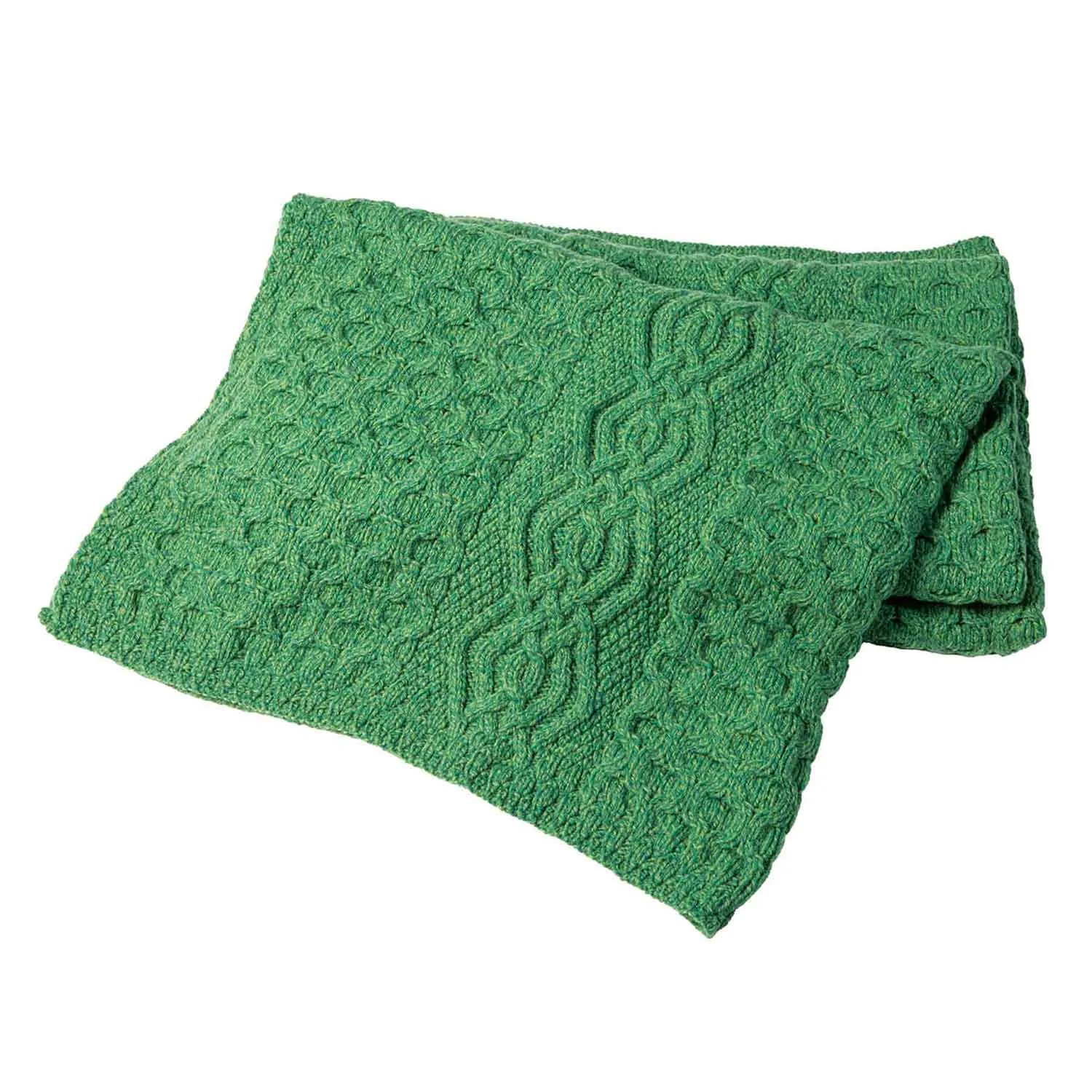 Aran Knit Honeycomb Throw Blanket- Green