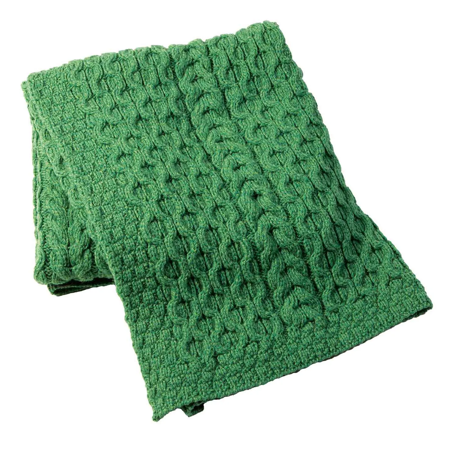 Aran Knit Honeycomb Throw Blanket- Green