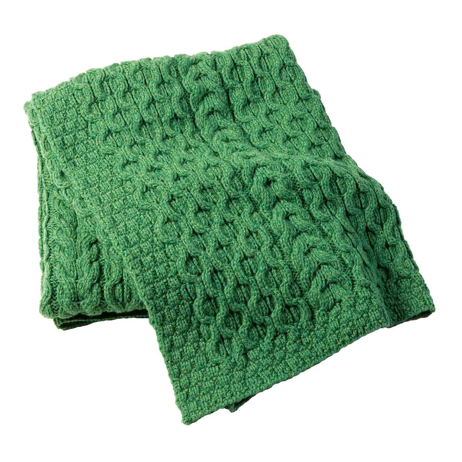 Aran Knit Honeycomb Throw Blanket- Green