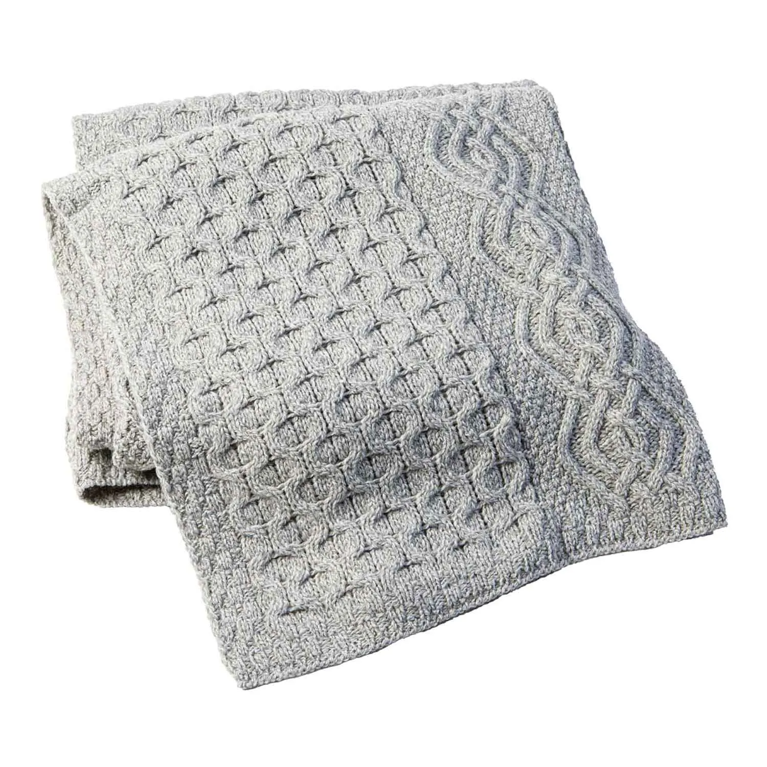 Aran Knit Honeycomb Throw Blanket- Grey