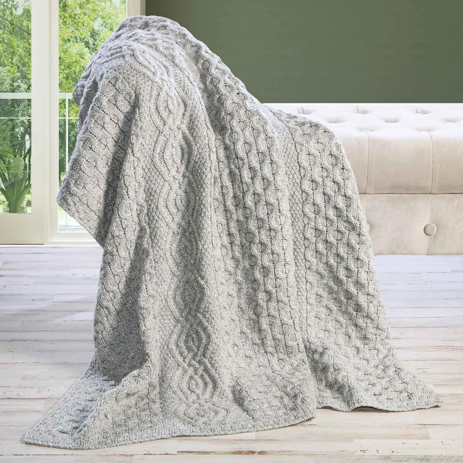 Aran Knit Honeycomb Throw Blanket- Grey