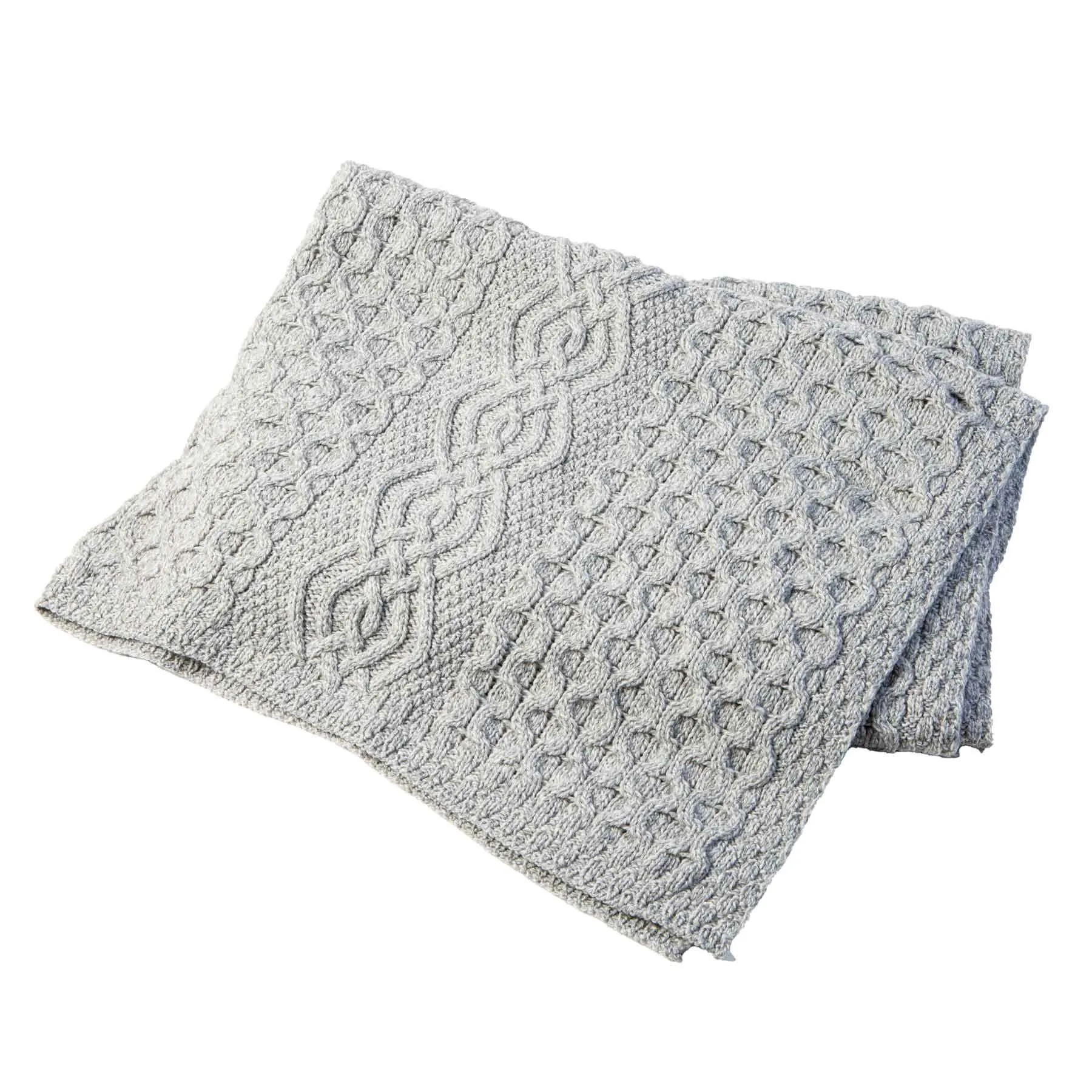 Aran Knit Honeycomb Throw Blanket- Grey