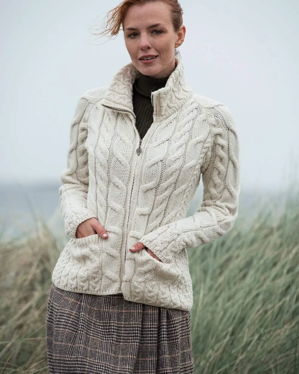 Aran Merino Wool Full Zip Cardigan