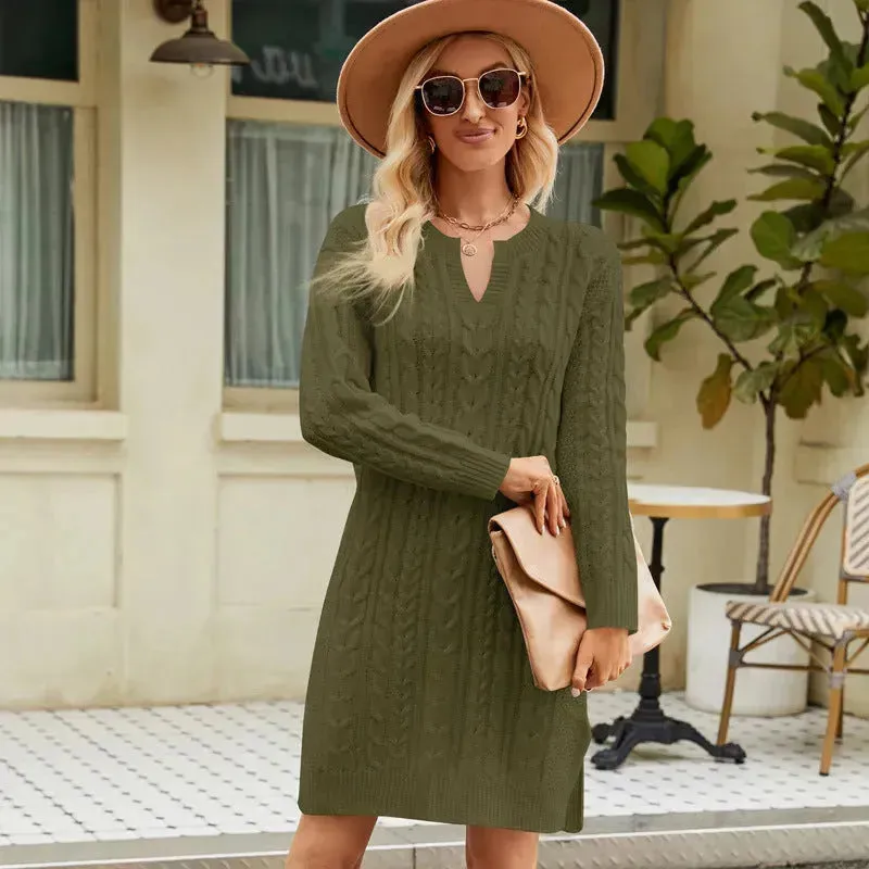 Autumn Winter Slim fit Twisted Split Mini Knitted Wool Sweater Dress