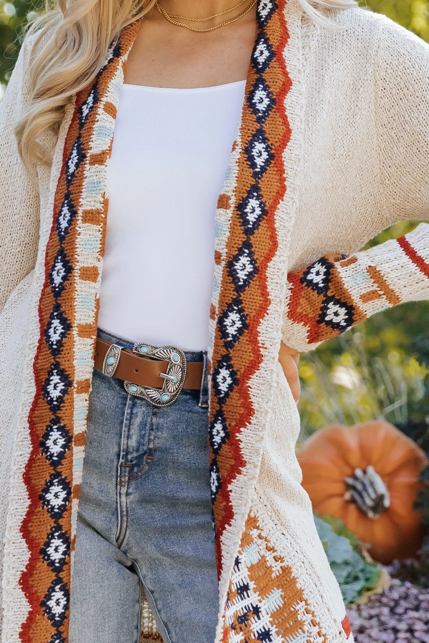 Beige Tribal Print Fringe Duster Cardigan - FINAL SALE