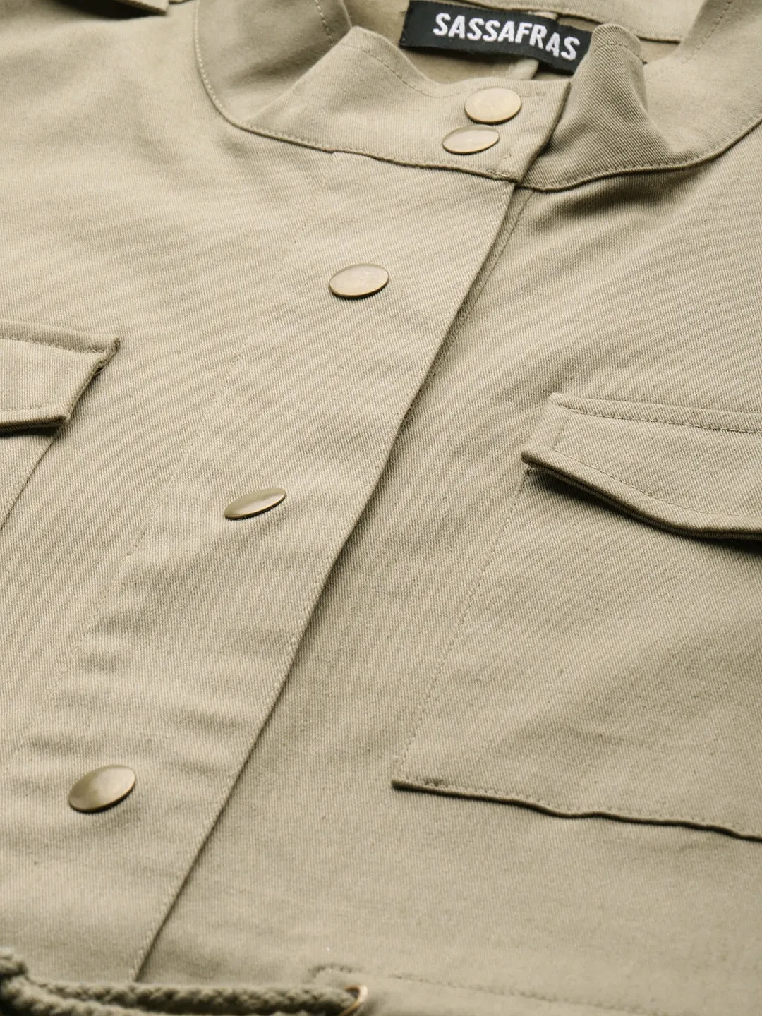 Beige Twill Utility Drawstring Jacket