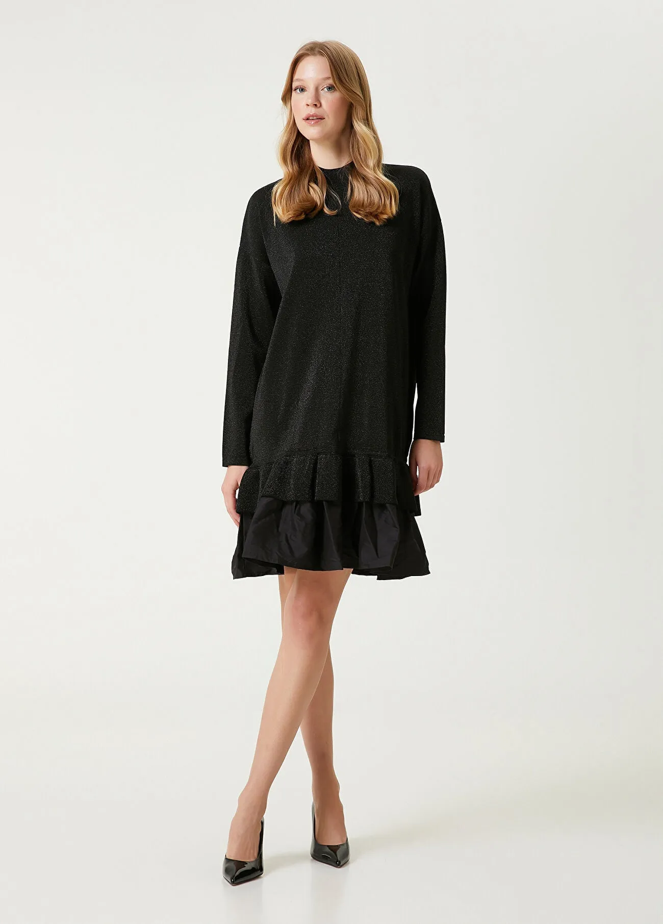 Beymen Club Taffeta Skirt Mini Knit Dress Black