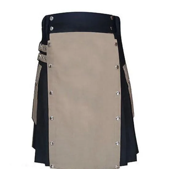 Black And Khaki Casual Party Dress Utility Kilt