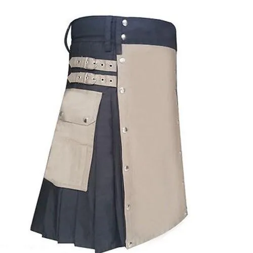 Black And Khaki Casual Party Dress Utility Kilt