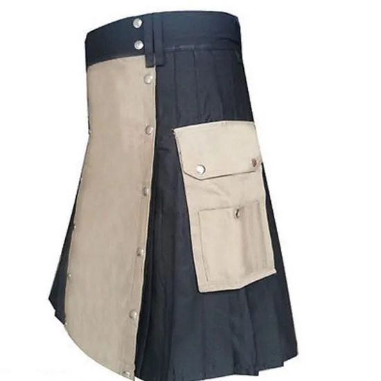 Black And Khaki Casual Party Dress Utility Kilt