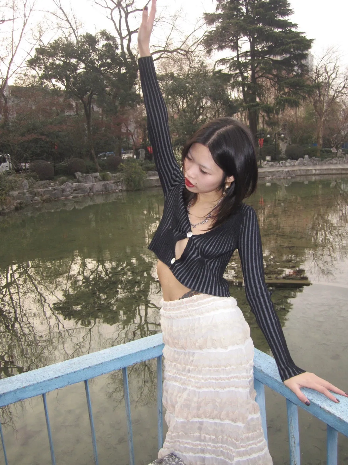 Black And White Stripe Knit Cardigan