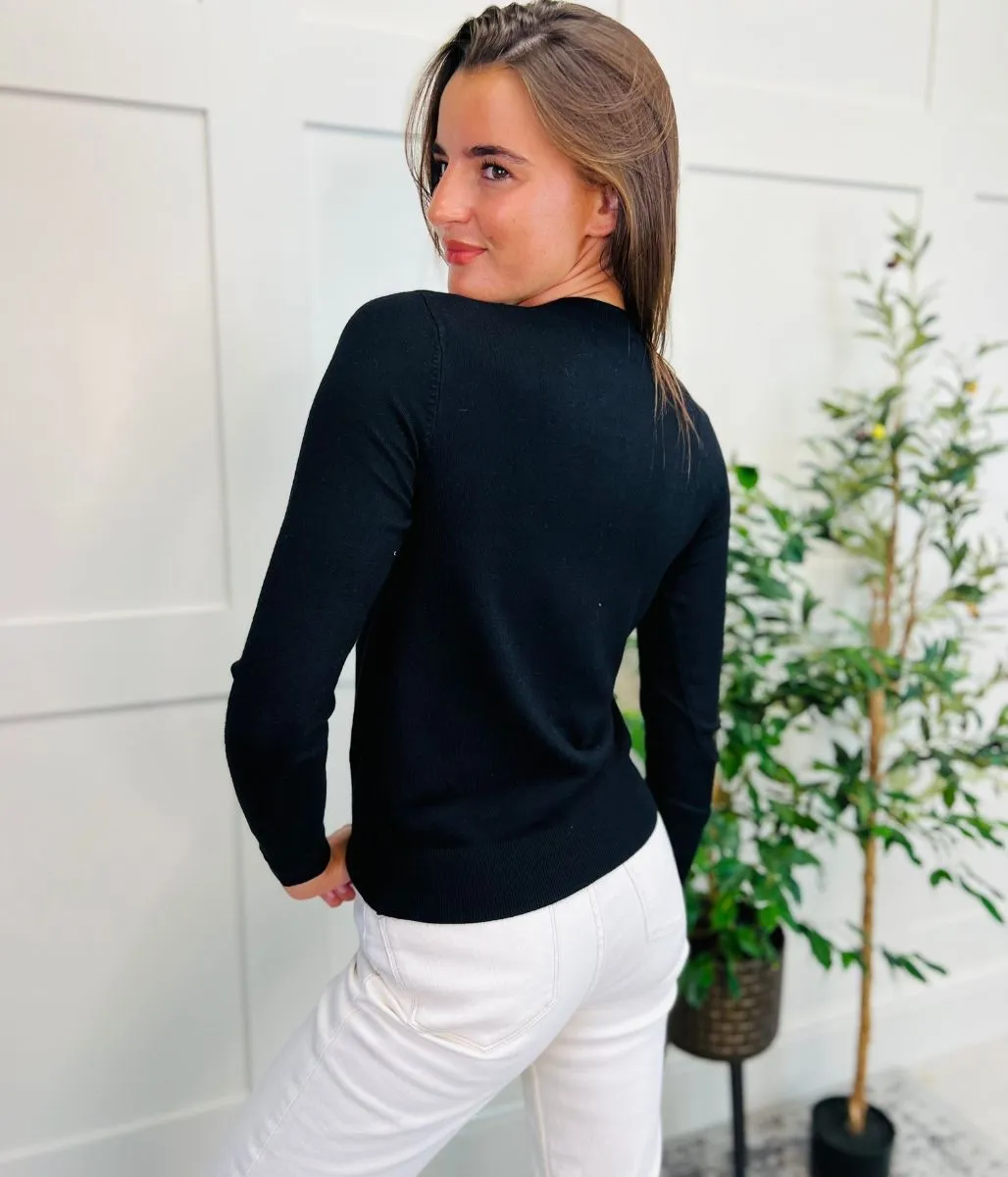 Black Classic Round Neck Cardigan