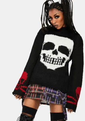 Black Knit Skull Sweater