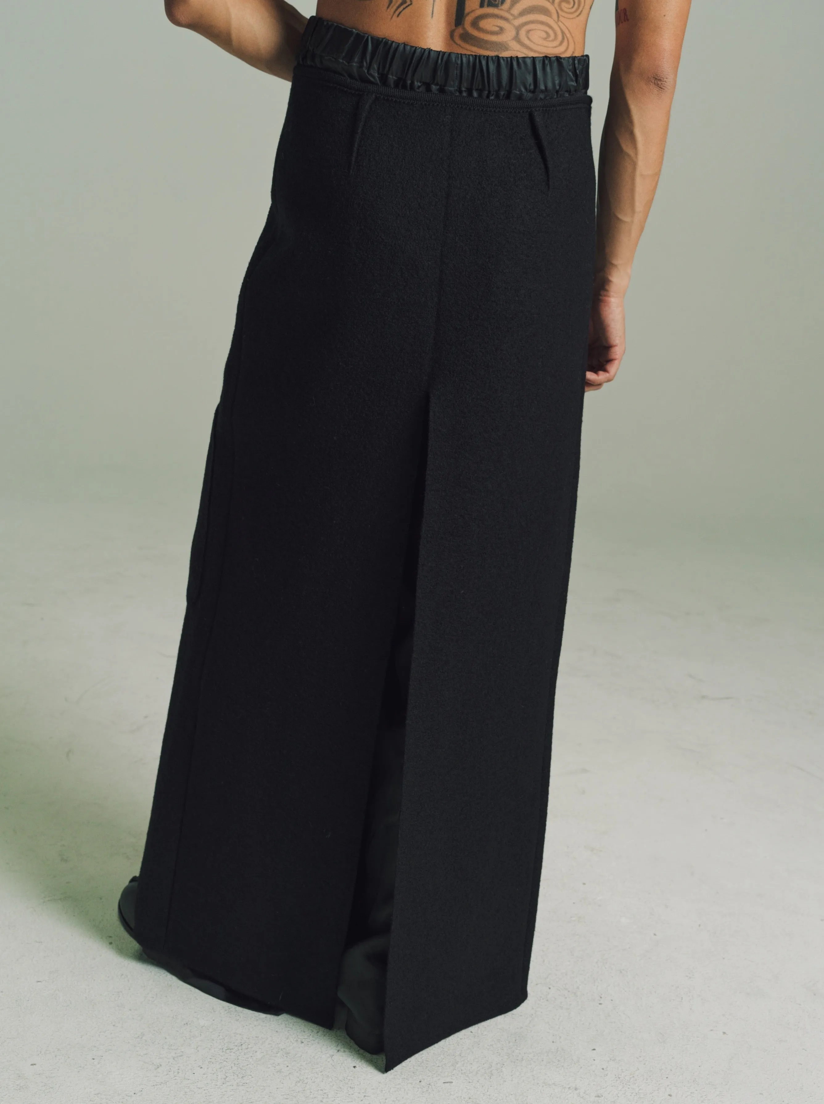 Black Utility Long Walker Skirt