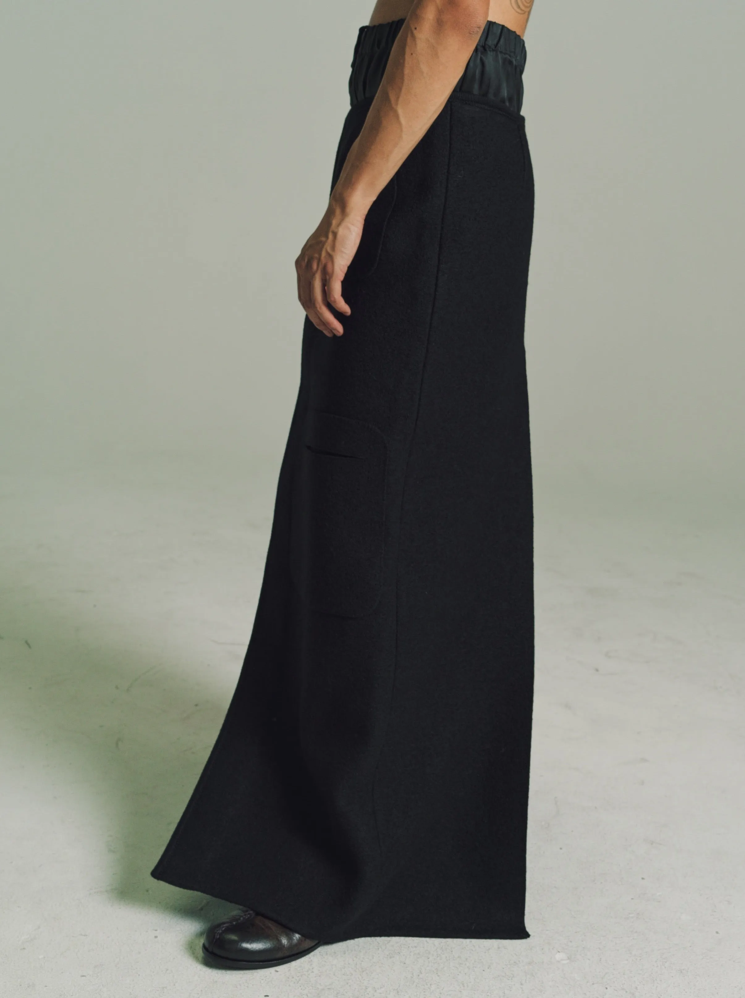 Black Utility Long Walker Skirt