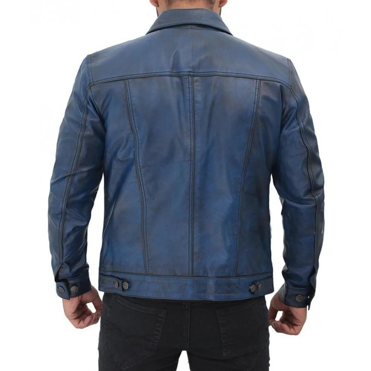 Blue Leather Jacket For Men